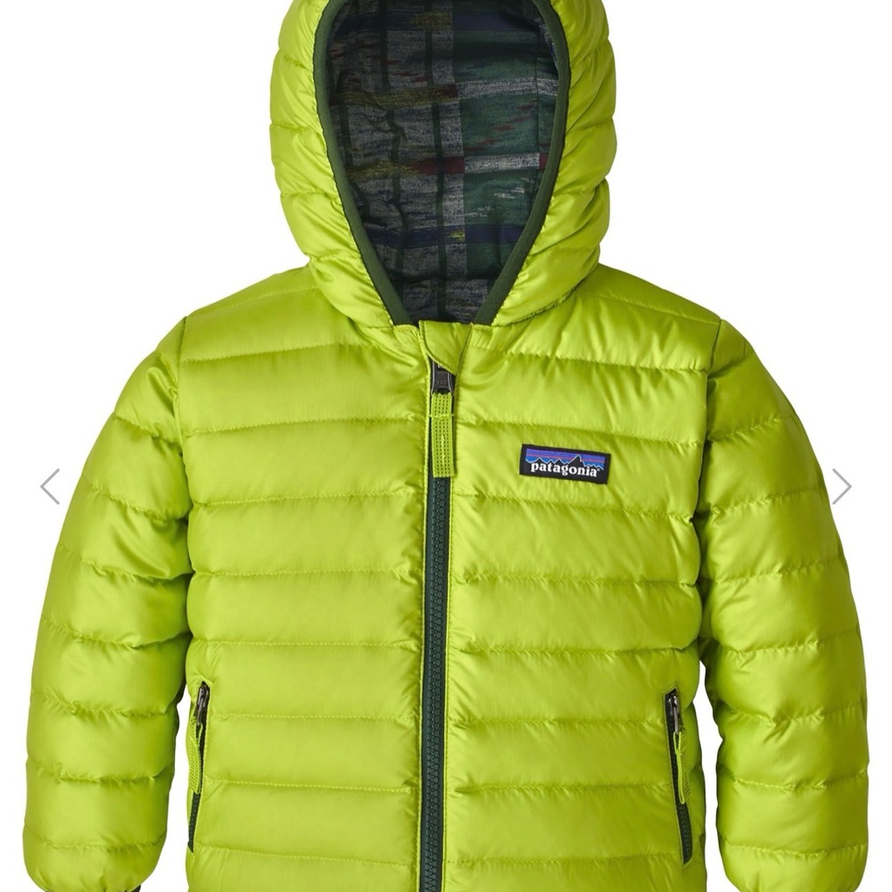 Patagonia Reversible Down Sweater Hoody Puffer - 2T - Elwha Ikat / Glare Green